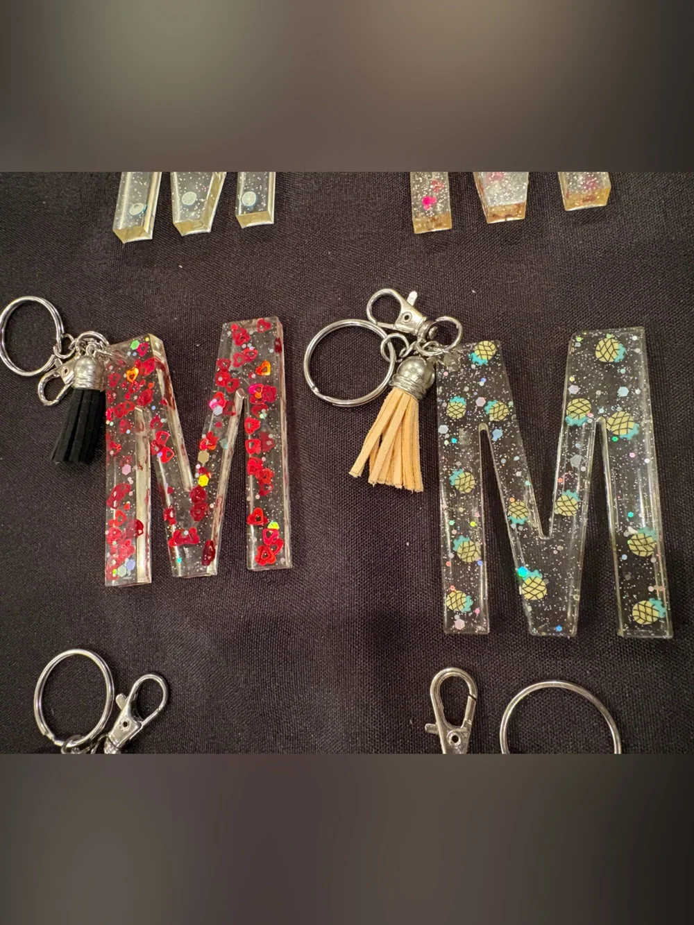 Resin Initial M Keychain- Assorted Colors